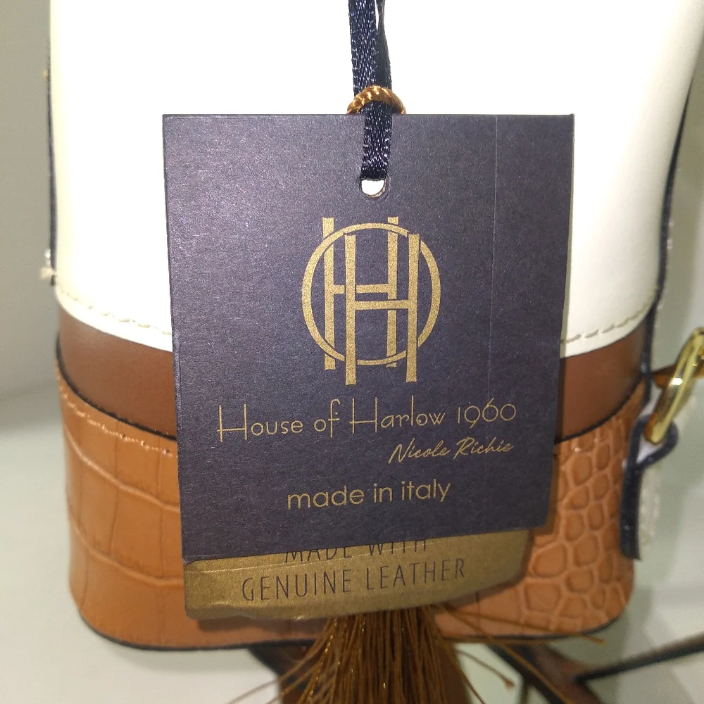 House of Harlow 1960 Brown & Cream Genuine Leather Rhinestone Stud Backpack